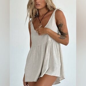 Princess Polly Tay Cotton And Linen Blend Tie Shoulders Romper Size 6